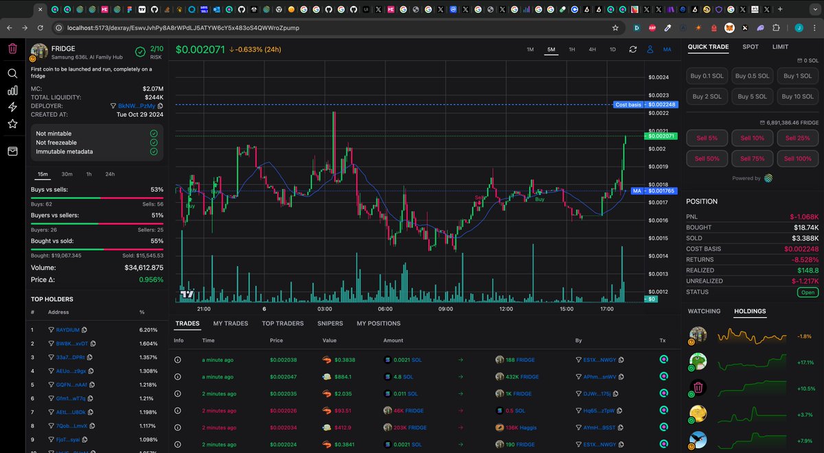TheGentlemonke's tweet photo. Moved bits about, added a bunch more cool stuff from trial user feedback, and improved performance 100x.
Important to note there has been zero design or branding up until now, so take this UI with a pinch of salt - the next one will look very different ๐
@Cuntsonsol #dexray https://t.co/GKTLDwPX0V