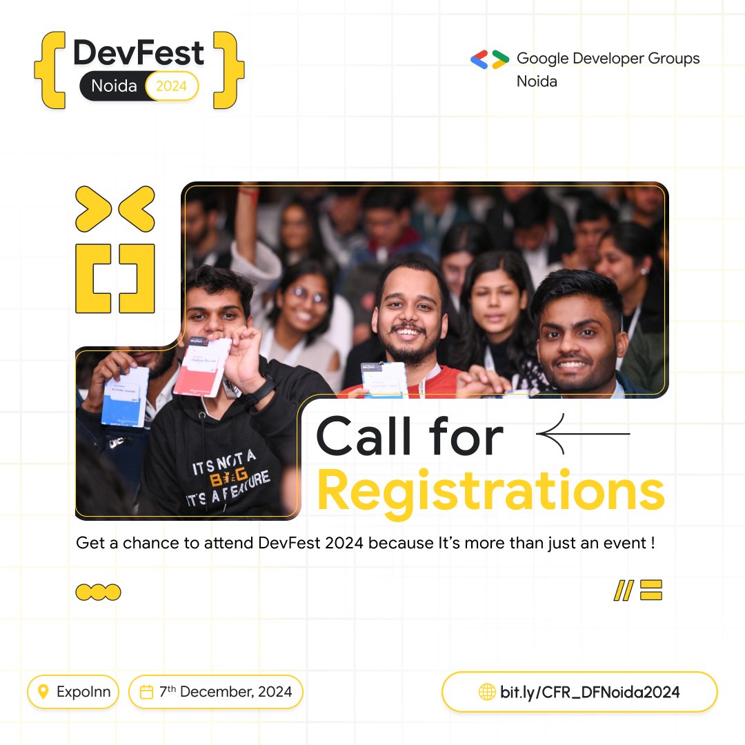 gdg_noida's tweet image. 🚀 Get ready to dive into the craziest tech event of the year – DevFest Noida 2024! 🌟

This isn’t just any event; it’s a full-on developer experience where tech meets fun!

📅 Date: 7th December, 2024
📍 Location: ExpoInn, Noida

Register now at bit.ly/CFR_DFNoida2024🌲🎉

#gdg