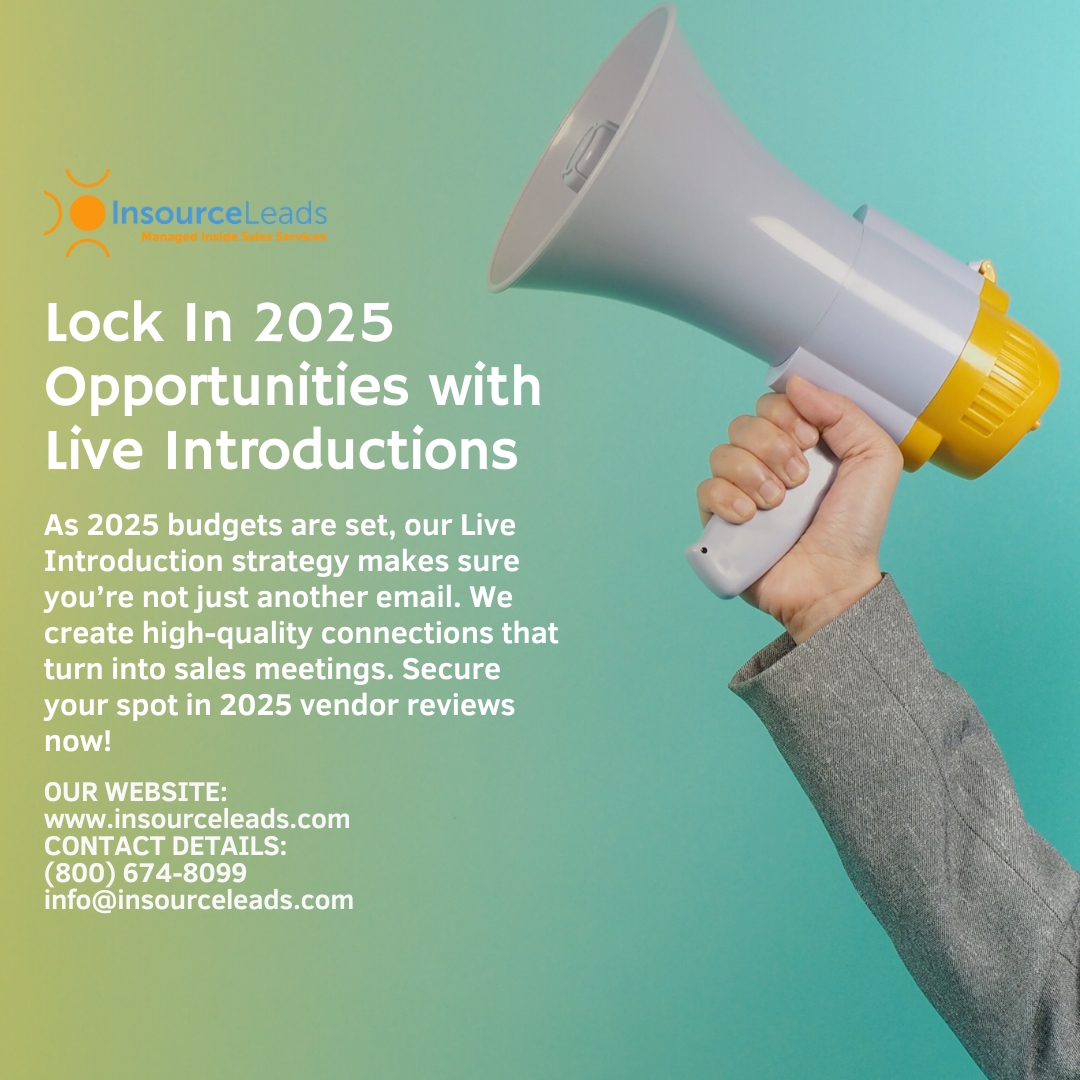 InsourceLeads's tweet image. As 2025 budgets are set, our Live Introduction strategy makes sure you’re not just another email. We create high-quality connections that turn into sales meetings. Secure your spot in 2025 vendor reviews now! #LiveIntroduction #VendorReview #2025Success