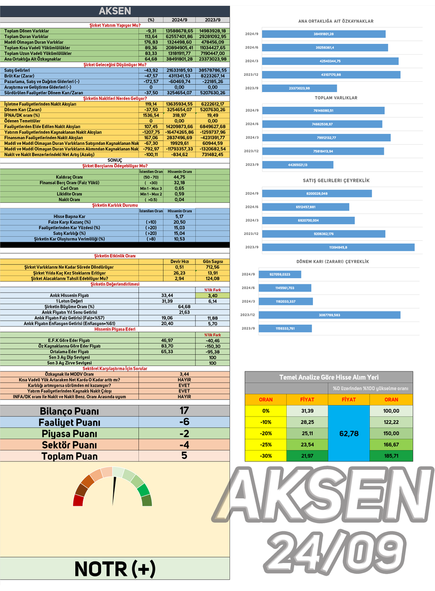 #AKSEN 2024/09 bilançosunun, bilanço puanlama robotuyla değerlendirmesi