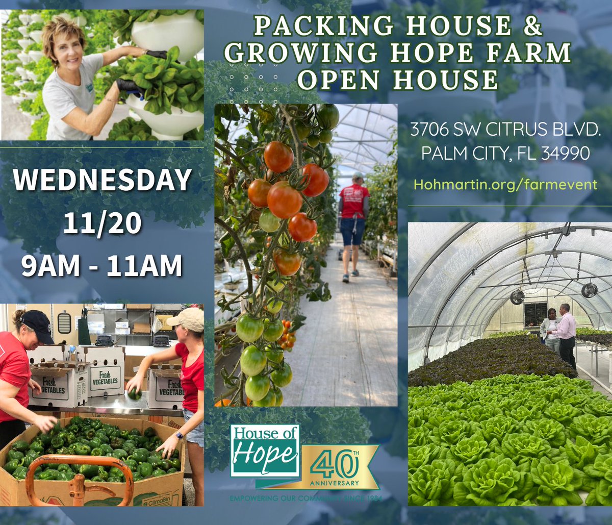 Come behind the scenes with us to see how fresh, nutritious produce journeys from our farm to our clients' tables 🥕🍅. 
RSVP today for this FREE event! 🌟Visit: hohmartin.org/farmevent