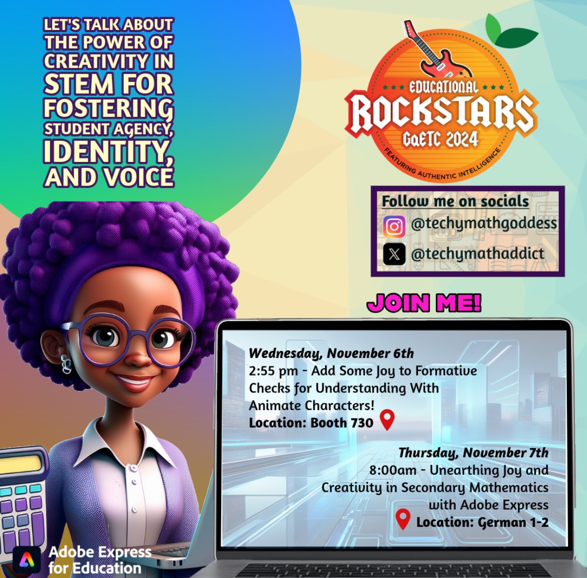 techymathaddict's tweet image. I know I haven’t posted in a while, but this is happening today and tomorrow. So excited! #gaetc24  #adobeforedu