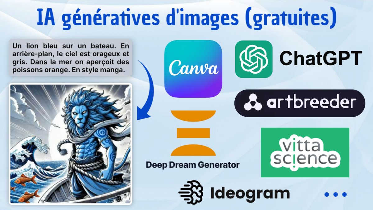 Tuto IA : panorama "tutos" de quelques IA génératives d'images, gratuites ou dans leurs parties gratuites, sans inscription parfois. Utilisation occasionnelle. Merci à ceux qui m'ont proposé des outils 🙂🙏. Liens YT youtu.be/V5gpHxAZO94 &amp; PodEduc : urlr.me/Gfr5p