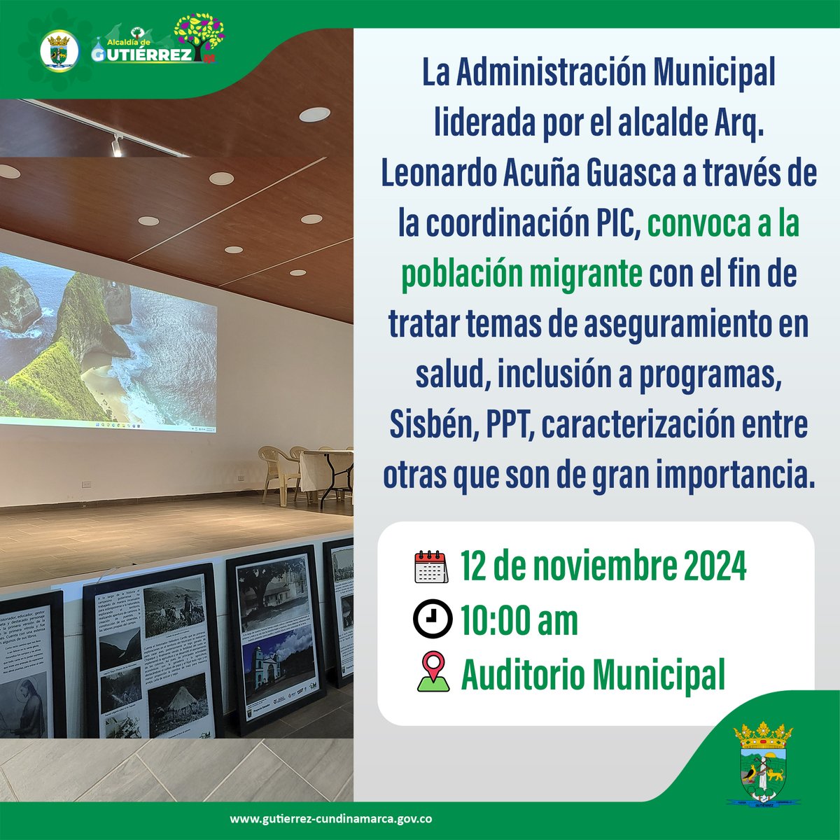 La Administración Municipal liderada por el alcalde Leonardo Acuña a través de la coordinación PIC, convoca a la población migrante con el fin de tratar temas de aseguramiento en salud, inclusión a programas, Sisbén, PPT, caracterización entre otras que son de gran importancia.