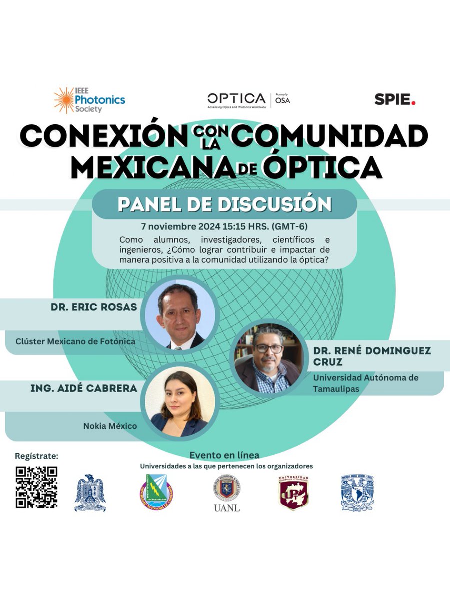 Agradezco la invitación a participar en el panel de discusión de este jueves 7 de noviembre de 2024 a partir de las 15h15, del foro "Conexión con la Comunidad Mexicana de Óptica".

Pueden acompañarnos inscribiéndose aquí: us15.forward-to-friend.com/forward/show?u…

¡Los esperamos!