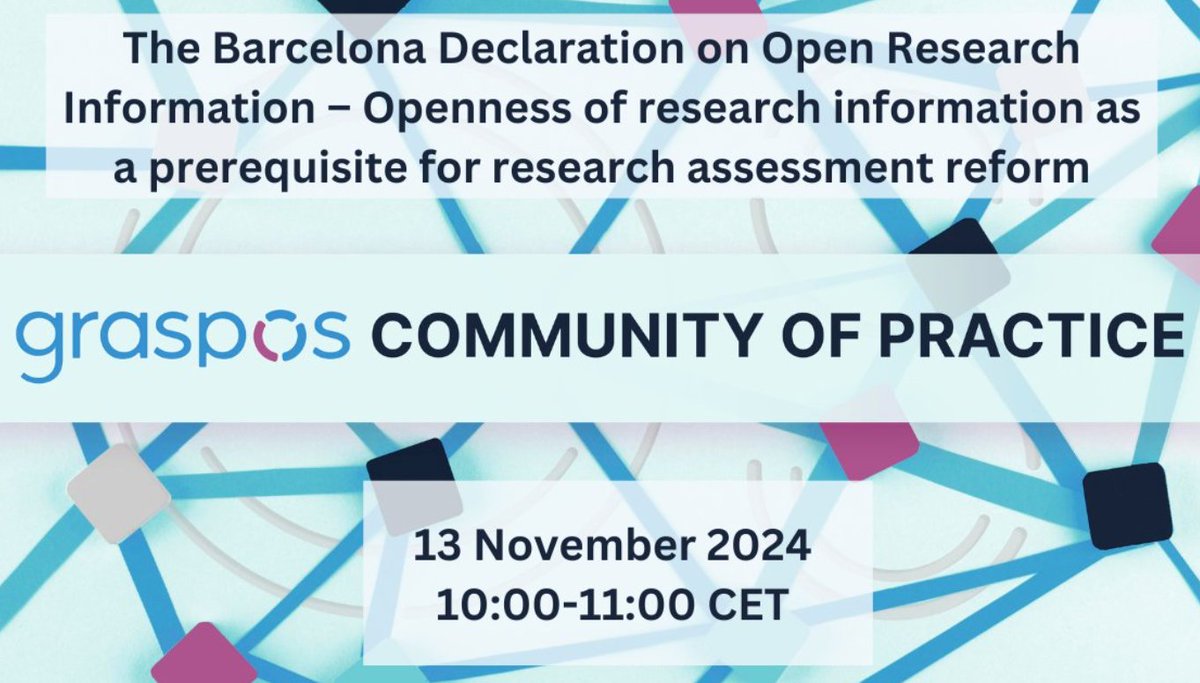 OPUS.eu - Open and Universal Science Project (@opuseu) on Twitter photo 🌟The November 13, 2024, session will cover the <a href="/BarcelonaDORI/">Barcelona Declaration on Open Research Information</a>, which calls for openness in #research data to support assessment reform, sustainable infrastructures & collaboration toward open ecosystems. 🔓
🔗Register now: opusproject.eu/openscience-ne…
#OpenScience <a href="/GraspOS_project/">GraspOS</a> 🌟The November 13, 2024, session will cover the <a href="/BarcelonaDORI/">Barcelona Declaration on Open Research Information</a>, which calls for openness in #research data to support assessment reform, sustainable infrastructures & collaboration toward open ecosystems. 🔓
🔗Register now: opusproject.eu/openscience-ne…
#OpenScience <a href="/GraspOS_project/">GraspOS</a>