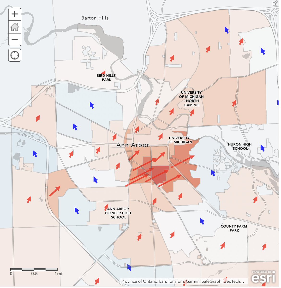 umichvoter's tweet photo. University of Michigan student precincts shifted somewhere between 10 and 20 points more towards Trump this cycle, depending on which precinct 

These precincts still gave Harris 77% to 85% of the vote but there's some movement from 2020 https://t.co/xuByl1RWtR