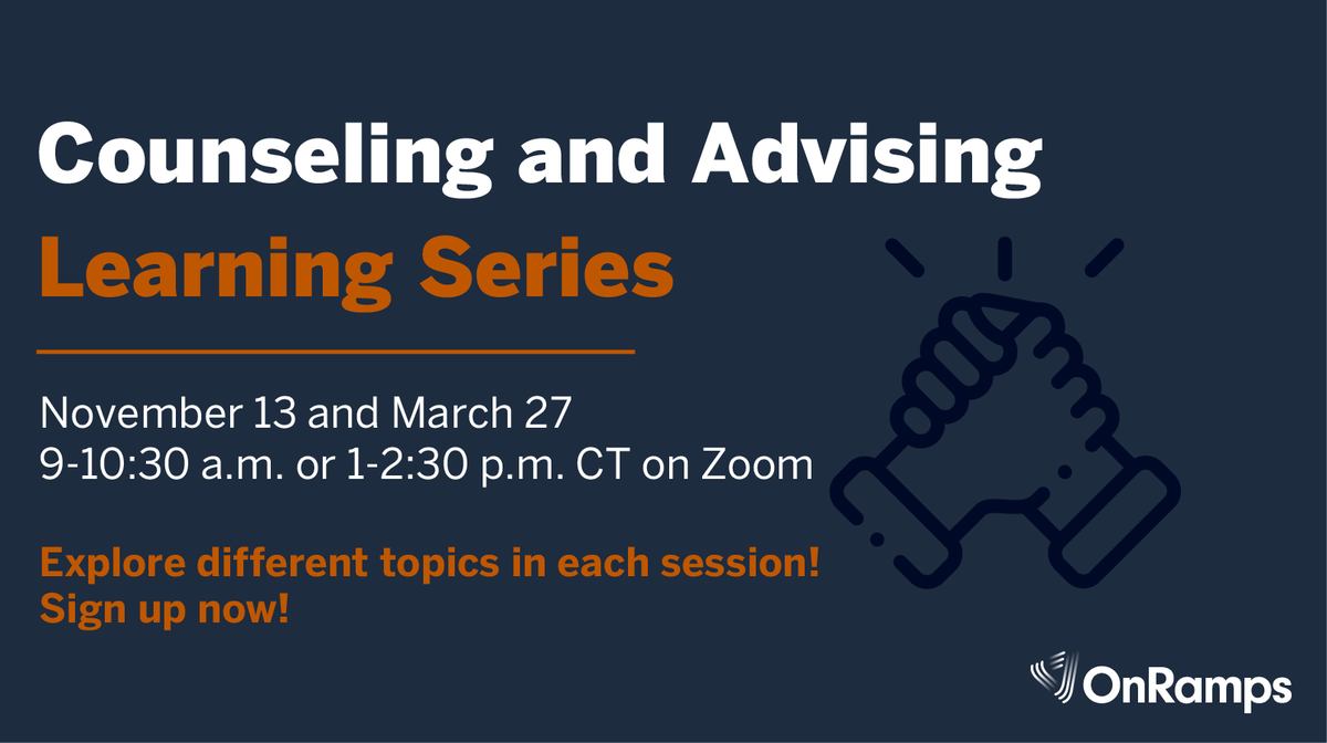 TexasOnRamps's tweet photo. Counselors and Advisors — attend the #OnRamps learning series designed just for you! The next session explores scheduling, CTE pathways, transferability and more. #ProfDev 
https://t.co/545g5UJNu4 https://t.co/dU326X1pOE