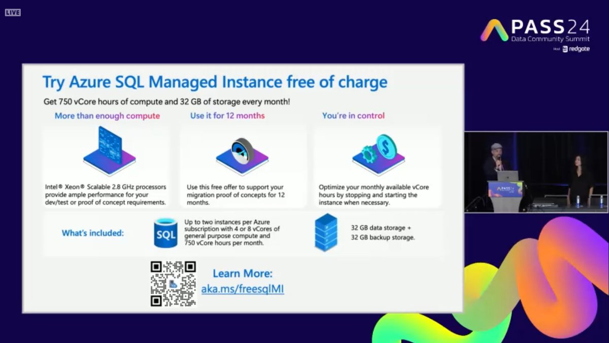 SasaPopovicMSFT's tweet image. #AzureSQL #ManagedInstance Instance Pools refresh, Next-Gen GP, Free offer and more!

Presented by @NikoNeugebauer and @AnalyticAnna

#DataExposed #PASSDataSummit 2024