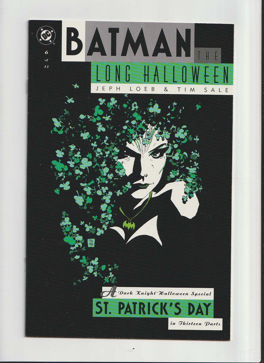 MakeMyComicRare's tweet image. #BatmanTheLongHalloween #6 (1997) #TimSale Art, #JephLoeb Story, #GregoryWright Colorist, 1st Appearance of #SofiaFalcone (#Hangman) "St. Patrick's Day" Poison Ivy has ensnared Bruce Wayne with her charms, but Selina Kyle is hardly the type to step aside when romance is at risk!