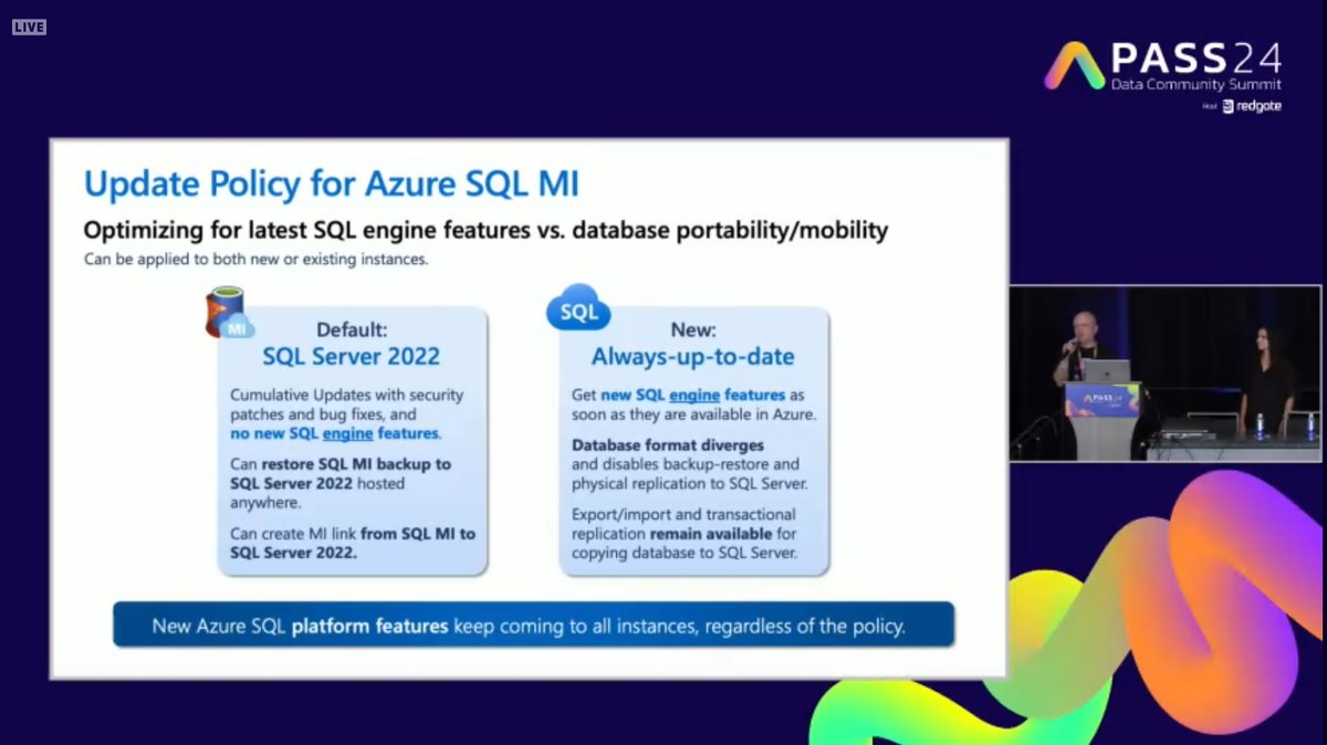 SasaPopovicMSFT's tweet image. GA of the DR between SQL Server 2022 and #AzureSQL #ManagedInstance, Update Policy, #Migrations and more!

Presented by @danimir and @AnalyticAnna 
at #DataExposed #PASSDataSummit 2024