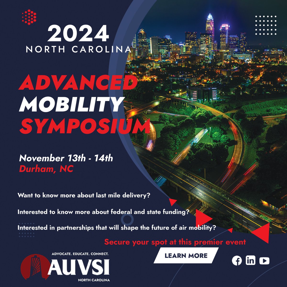 We're excited to announce that Russell Kline, C.M., DEXA’s Chief Regulatory Officer, will be a panelist at the NC Advanced Mobility Symposium 2024 in Durham, NC, on Nov 13-14. 
Use code NCAMS-VIP25 for a 25% discount. lnkd.in/ebBRBDyG
#DEXA #NCAMS2024