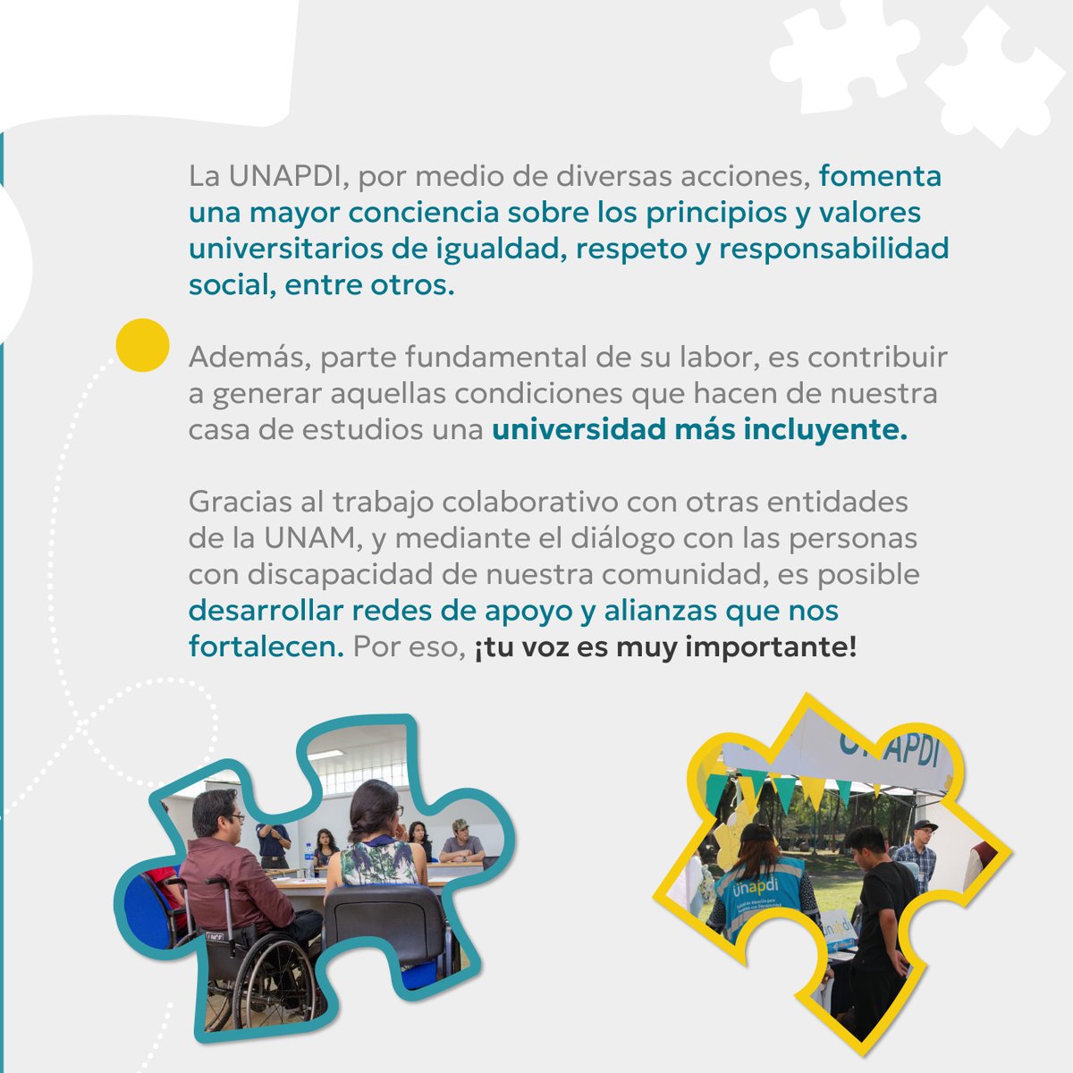Comunidad_UNAM's tweet photo. ¡Acércate a la Unidad de Atención a Personas con Discapacidad #UNAPDI, si necesitas ayuda u orientación personalizada! 💛💙
#UNAMComunidadSinBarreras
#UNAMComunidadIncluyente https://t.co/pn1FJv3FPZ