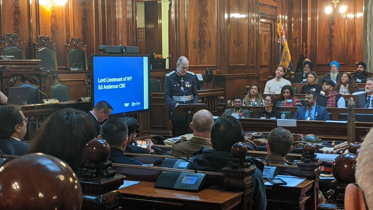 rfcayorkshire's tweet photo. Privileged to represent @RFCAYH at the Commonwealth Memorial Ceremony at  @bradfordcouncil, honouring the 5m Commonwealth forces that fought alongside us in two World Wars. Wonderful speech from @LordLtWY to open the event. https://t.co/YXxxU9VNa2
