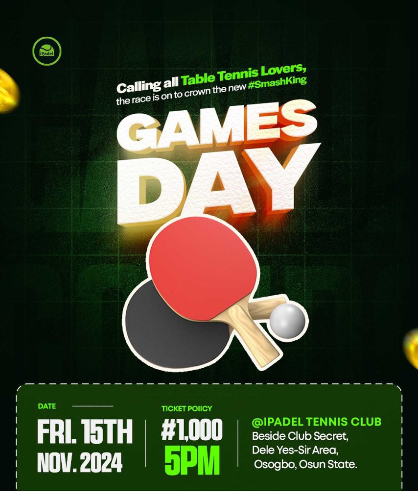 IpadelTennis's tweet photo. Table tennis lovers. Get ready!!!

#PadelCommunity #GameOn #PadelPros #GameInMotion #insideosogbo #ipadeltennis #helloosogbo #padelosogbo #padelnigeria #ipadelteam #gamesday https://t.co/zHvo10f70c