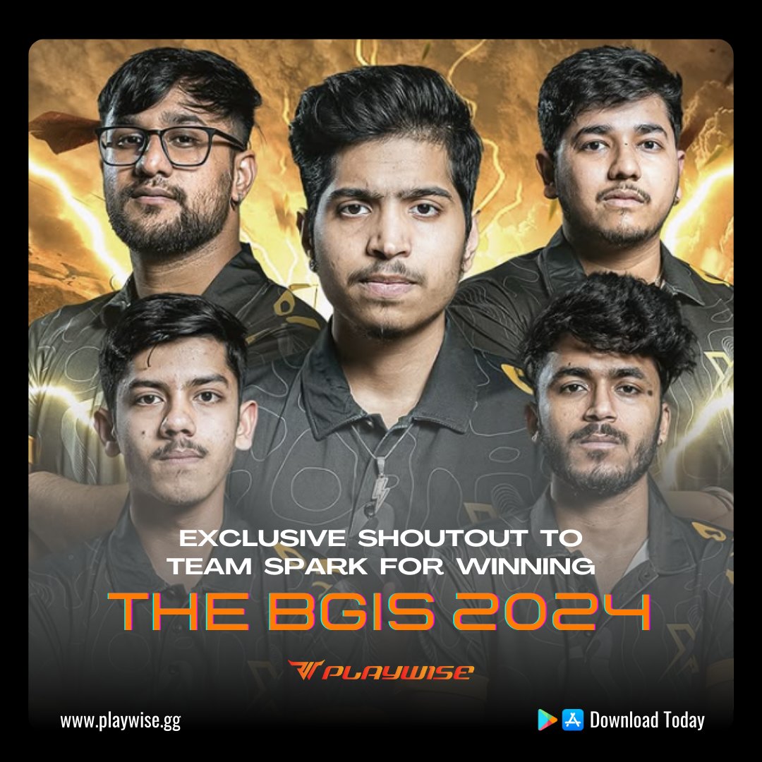 PlaywiseEsports's tweet photo. Congratulations Team Spark for becoming 2024 BGIS Champions...
@teamx_spark 

 #playwise #clashofclans #activision #eagames #bgmi #gamers #esportsindia #pubg #gaming #apexlegendsseason14 #freefire #valorant #esports #cod #mortalkombatfanart #sonambajwa #riot #minecraft #bgmimemes https://t.co/DMAoWsVOUB