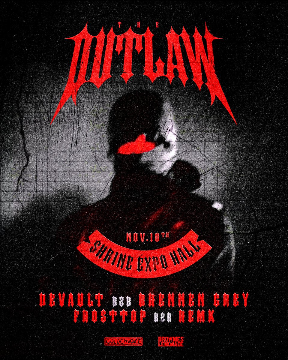 DJ Snake presents The Outlaw this wknd in LA
Full support lineup announced:
Devault B2B Brennen Grey
Frosttop B2B Remk

Sunday Nov 10
Shrine Expo Hall
Low tix warning: axs.com/events/735432/…