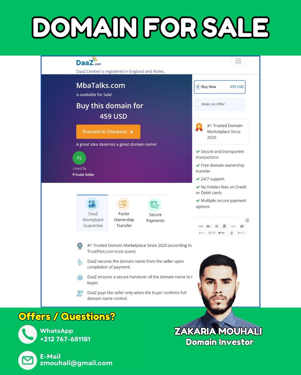 Zakaria_Mouhali's tweet image. Domain for sale : MbaTalks.com

-Age : 11Y,43D
-Registered in 5 TLDs
-Registrar : NameBright
-DNRater Appraisal : $3,956
-Price : $459 Only.

#mbatalks #mba #talks #mktg #business #entrepreneur #finance #revenue #networking #biztips #startup #consumers #ecommerce #ceo