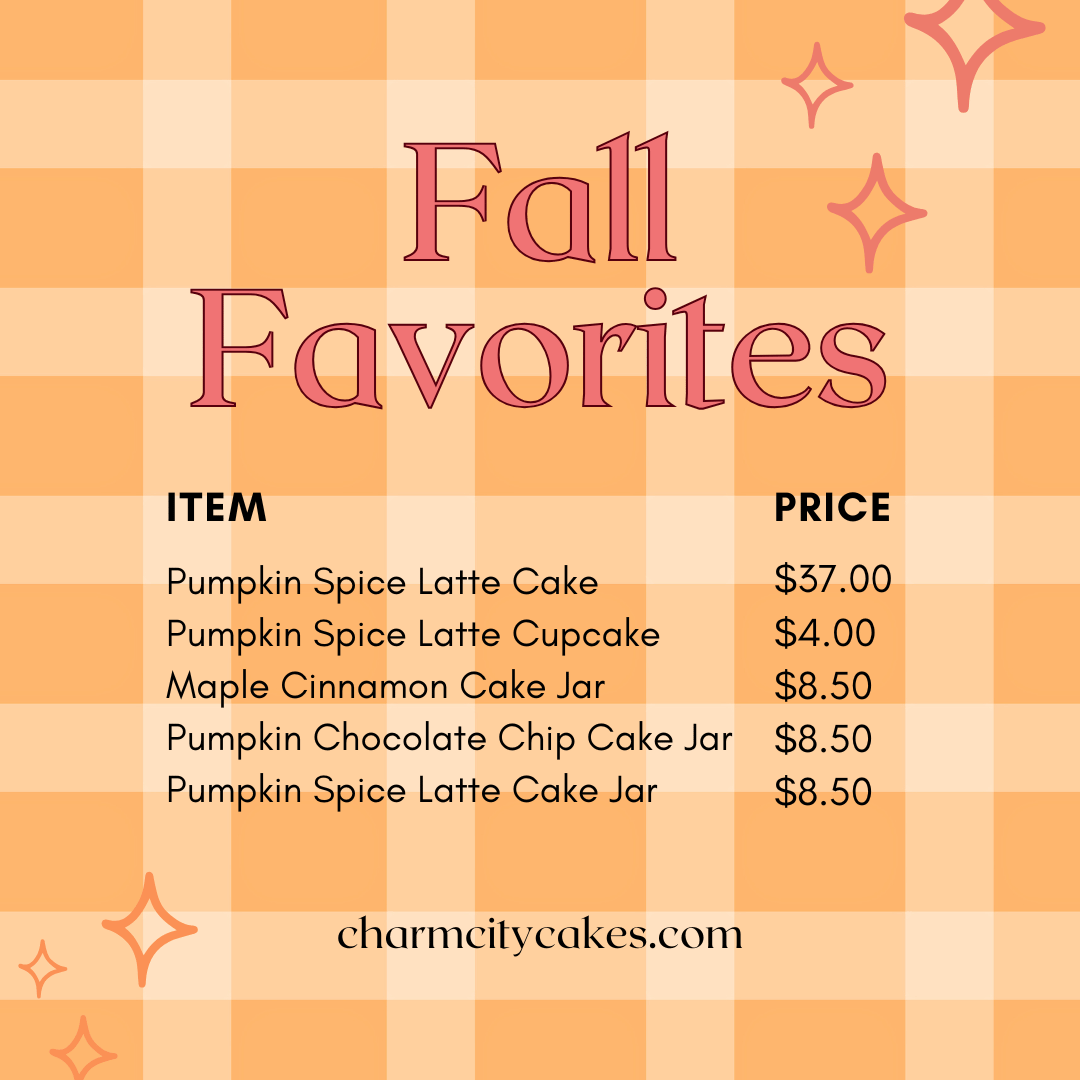 Shop our favorite fall flavors in store the weekend at Charm City Cakes! Pumpkin Spice Latte, Maple Cinnamon, and Pumpkin Chocolate Chip. Yum!

#cupcakes #cakejars #cakeoftheday #fall #autumn #thanksgiving #cake