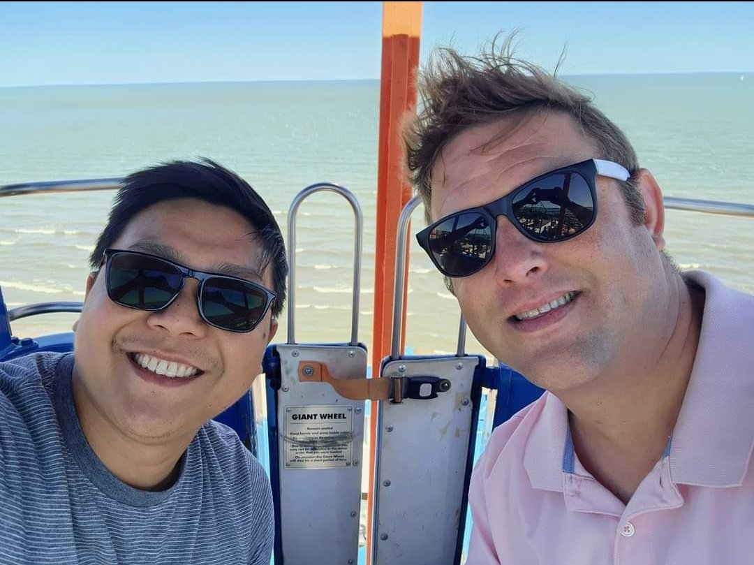 unclejerich0's tweet image. That's Thuan on the left. He's from Vietnam. He's on a 10 year green card, no citizenship yet. We married six years ago. He's a special guy. He thinks I'm pretty neat, too. We spend most of our time getting fat over our shared love of food, playing with our dog, and travelling to…