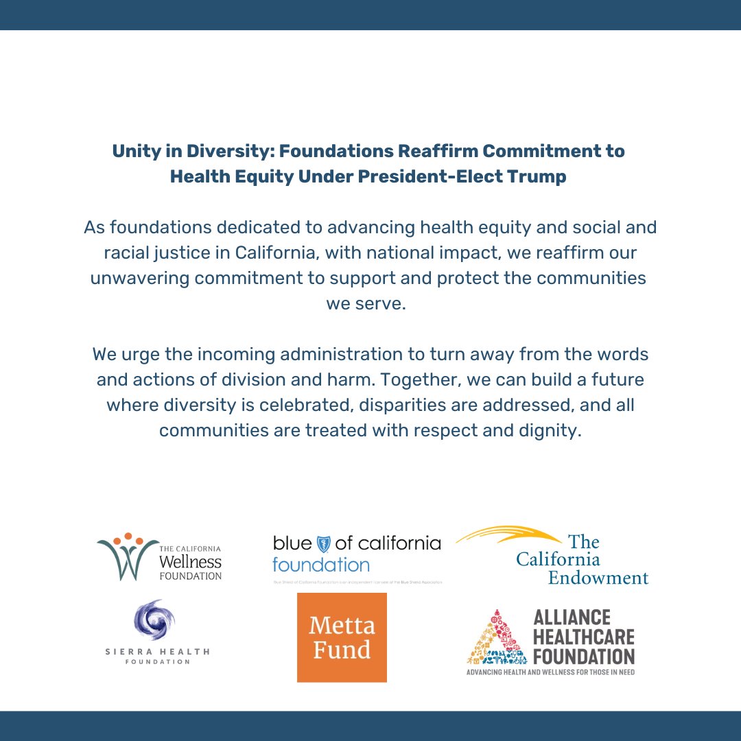 Blue Shield of California Foundation (@blueshieldfound) on Twitter photo We stand united in our commitment to work with our partners to protect the communities we serve. blueshieldcafoundation.org/newsroom/press…
<a href="/calwellness/">Cal Wellness</a> <a href="/CalEndow/">California Endowment</a> <a href="/MettaFund/">Metta Fund</a> <a href="/AllianceHF/">Alliance Healthcare</a> <a href="/SHFCalifornia/">Sierra Health Fdn</a> We stand united in our commitment to work with our partners to protect the communities we serve. blueshieldcafoundation.org/newsroom/press…
<a href="/calwellness/">Cal Wellness</a> <a href="/CalEndow/">California Endowment</a> <a href="/MettaFund/">Metta Fund</a> <a href="/AllianceHF/">Alliance Healthcare</a> <a href="/SHFCalifornia/">Sierra Health Fdn</a>