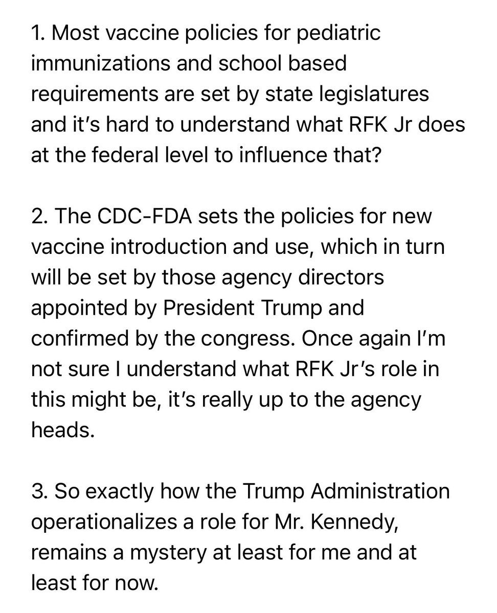 Getting queries about RFK Jr’s actual role will be in U.S. vaccine policies? ANS: I don’t have the inside baseball but a few considerations..: