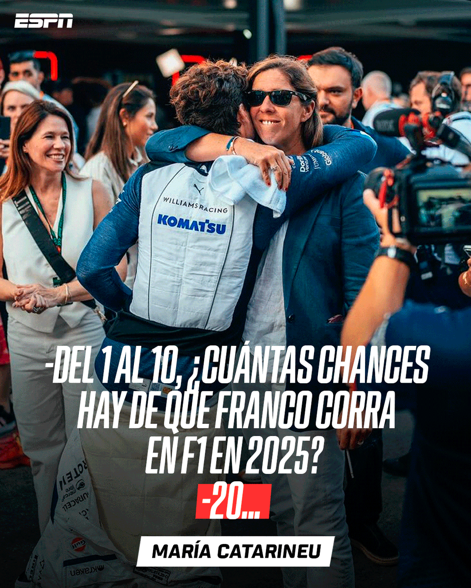 ESPNArgentina's tweet photo. "LA ILUSIÓN QUE LO CONDENA" 🤩

Maria Catarineu, mánager de Franco Colapinto, dejó una frase más que alentadora sobre las chances que tiene el piloto argentino de estar en la grilla de la F1 durante 2025.

🗣️ @campeonesnet 

▶️ Más 🏁 #Formula1 en #DisneyPlus Premium https://t.co/GZz8pvsNR4