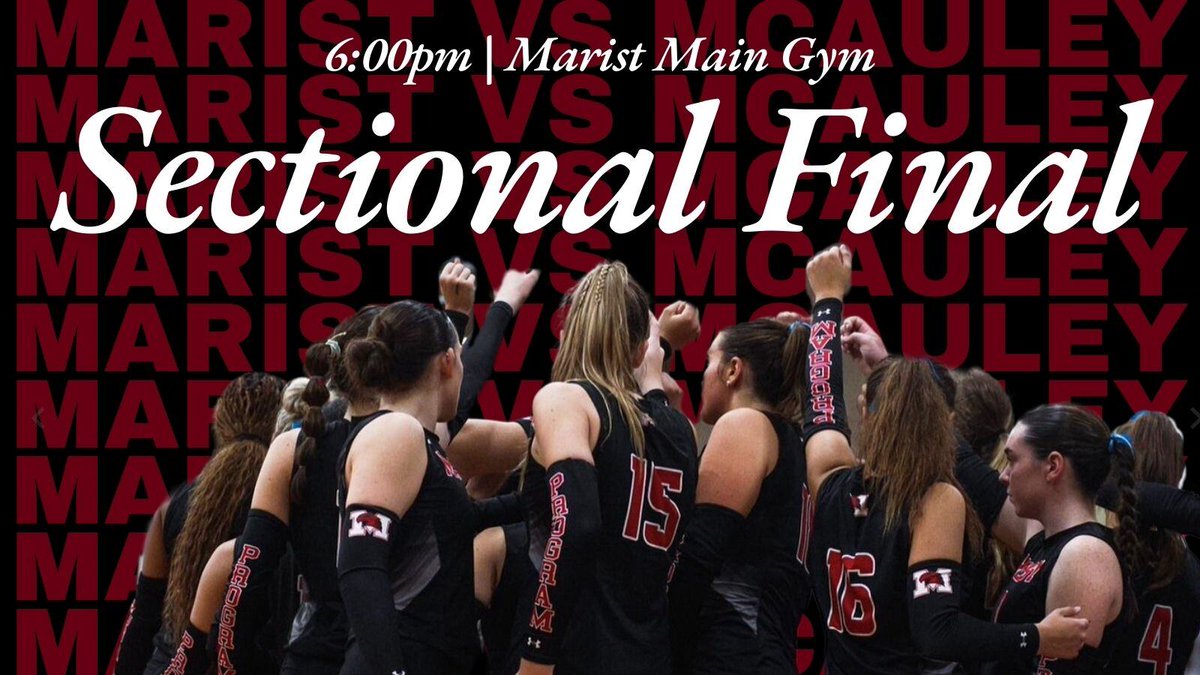 Sectional Finals: Marist vs. McAuley! Marist will host the volleyball sectional final game on Thursday, November 7 at 6pm. Come out and cheer on our girls and wear white! Click here for tickets: hubs.la/Q02X95yz0 Let's go, RedHawks!!!