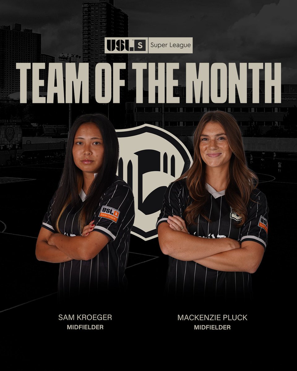 Real recognizing real.🤝 Huge congratulations to <a href="/samkroegerr/">Sam Kroeger</a> and <a href="/Mac_Pluck/">mac pluck</a> on their well-deserved inclusions in the @USLSuperLeague October 2024 Team of the month!⚫️⚪️ 

#bkfc #brooklynfc