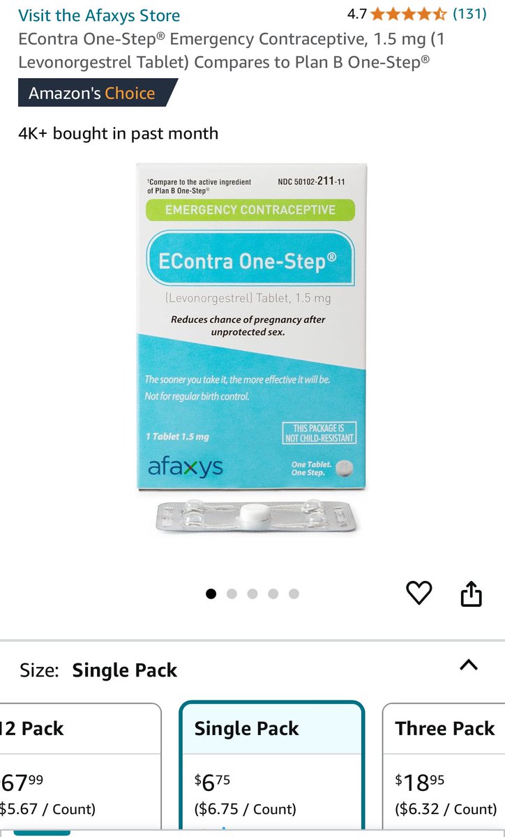Women! You can buy Plan B pills on Amazon for cheap. Stock up in case of an emergency. I am so serious.