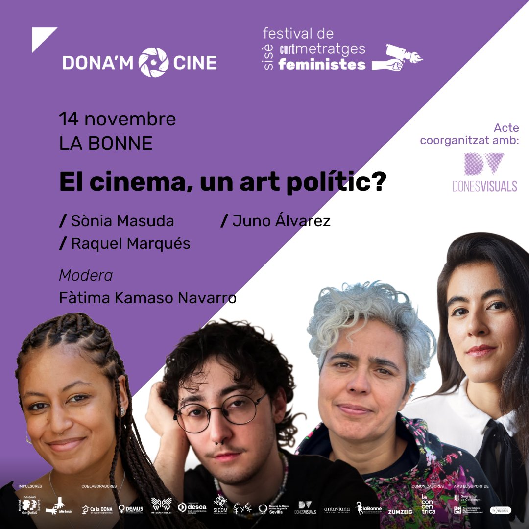 🎬 El cinema ha de ser una eina de transformació política? 

Ho explorem amb les companyes de <a href="/donesvisuals/">Dones Visuals</a> el pròxim 14 de novembre a <a href="/LaBonne_CCDFB/">La Bonne</a>

📅 14 de novembre
🕖 19h
✍🏾 donamcine.org/edicions/2023/…

👉🏾 No et perdis aquesta xerrada que promet ser reveladora!