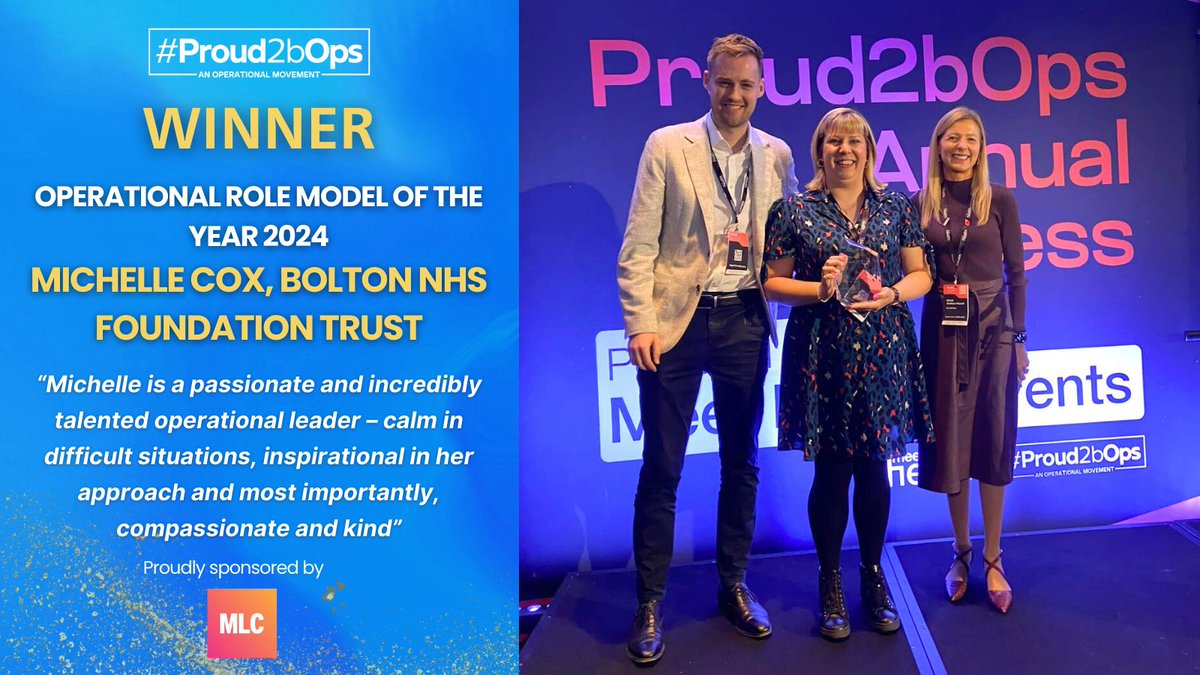 Proud2bOps - National Network (@proud2bops) on Twitter photo The winner of Operational Role Model of the Year 2024, sponsored by <a href="/mlcpartners/">MLC Partners</a> is...
🏆 <a href="/michelleljcox/">Michelle Cox</a> from <a href="/boltonnhsft/">Bolton NHS Foundation Trust</a> 👏
A massive congratulations! #Proud2bOps The winner of Operational Role Model of the Year 2024, sponsored by <a href="/mlcpartners/">MLC Partners</a> is...
🏆 <a href="/michelleljcox/">Michelle Cox</a> from <a href="/boltonnhsft/">Bolton NHS Foundation Trust</a> 👏
A massive congratulations! #Proud2bOps
