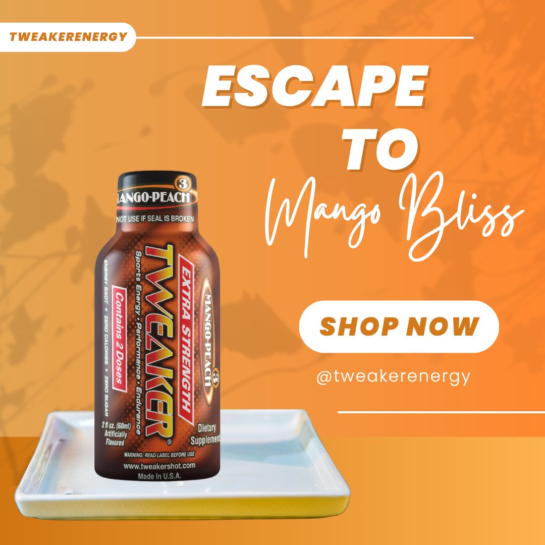 Take on your day with the perfect tropical twist! 🌞🥭 Tweaker Energy Mango Peach gives you the boost you need to stay sharp and energized. Power through with every shot! 💥🔥 #TweakerEnergy #MangoPeach #EnergyShot #TropicalFuel #StayEnergized