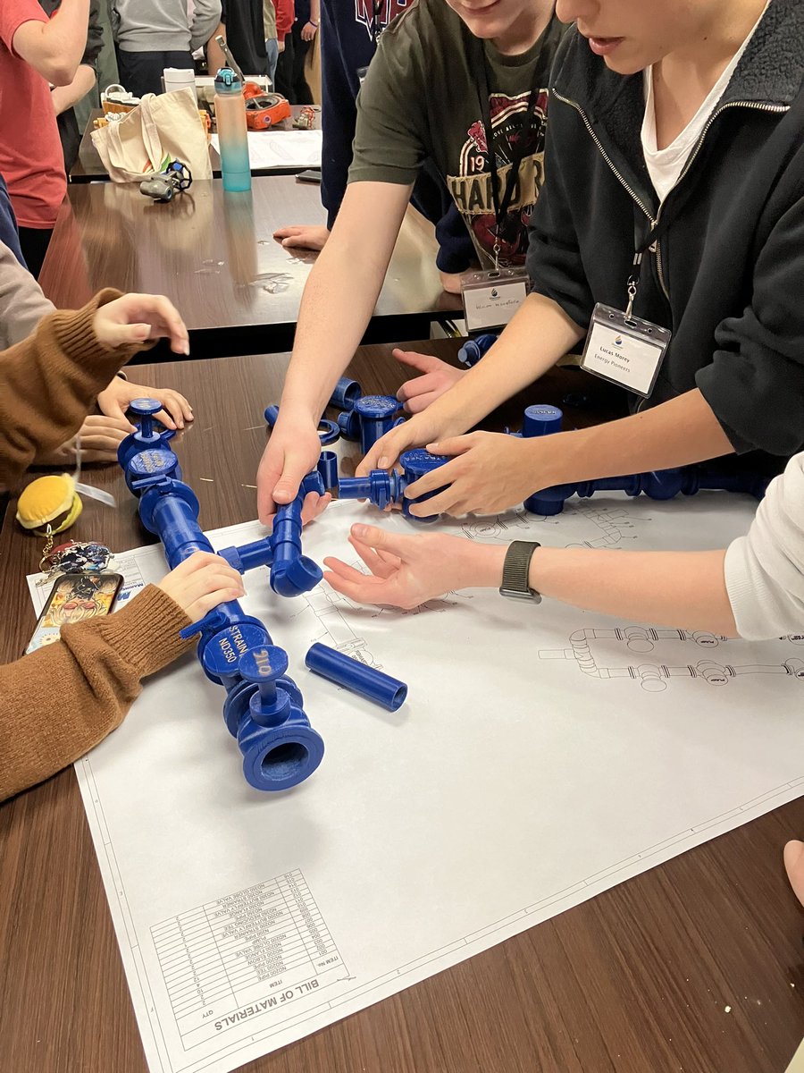 jonlee04's tweet photo. We had three schools in today for Energy Day to take part in some activities on ship design as well as to interact with our students. We had the students building a pipe system are part of our Marine Mechanical Design Program.
@NLSchoolsCA 
@WVHWarriors 
@lavalhighschool https://t.co/UmS8whM6Pg