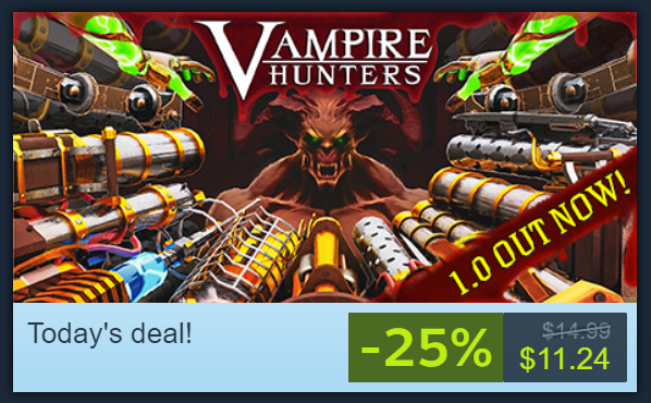 danielzaidan's tweet photo. TODAY!! Vampire Hunters is the Daily Deal on Steam.
Stack your weapons and enjoy this absurd mix of Doom and Vampire Survivors!

https://t.co/H3wRKfMt0w https://t.co/A8N8rAFkhC