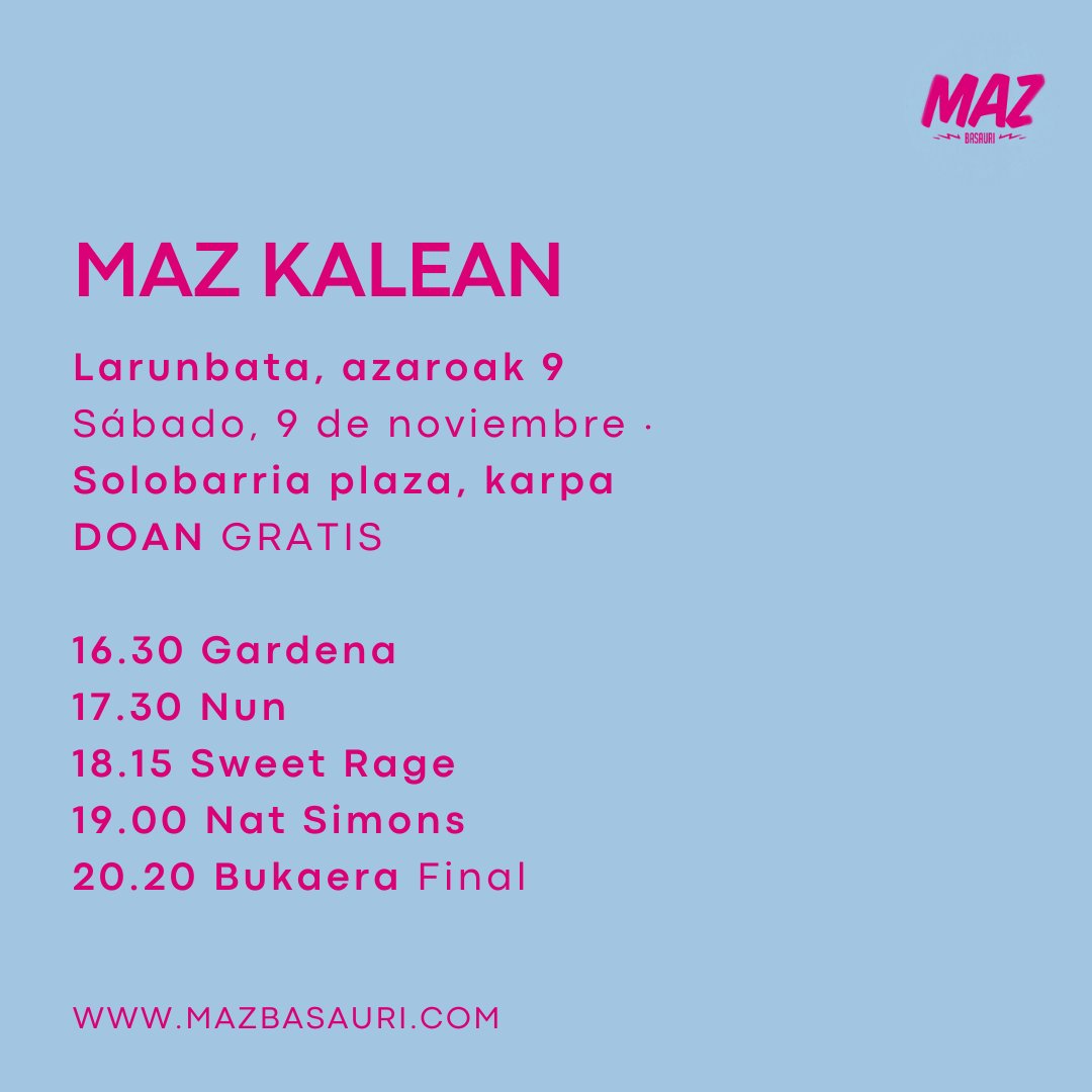 mazbasauri's tweet photo. ‼️BEHIN BETIKO ORDUTEGI ETA KOKAPENAK · HORARIOS Y UBICACIONES DEFINITIVAS
👇Hemen ikuskizun guztien ordutegiak eta kokapenak. Os dejamos los horarios y ubicaciones de los espectáculos actualizados.
#MAZ2024 #MAZBasauri
@BasaurikoUdala @socialantzokia @ZirtzartBasauri https://t.co/1SSkA3Vrm6