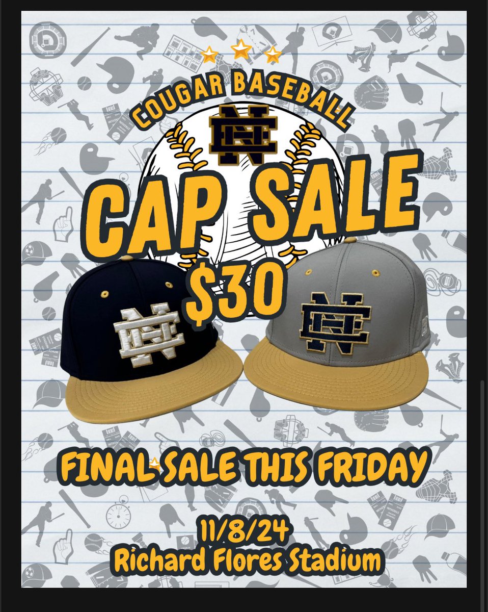 ENHSbaseball91's tweet photo. 📣 **Get Your ENHS Baseball Cap!** 📣

Hey Cougar Nation! 🐾 Come show your school spirit and get your ENHS baseball cap at the game on Friday, November 8th, 2024, at Richard Flores Stadium! https://t.co/iWzCjacodq