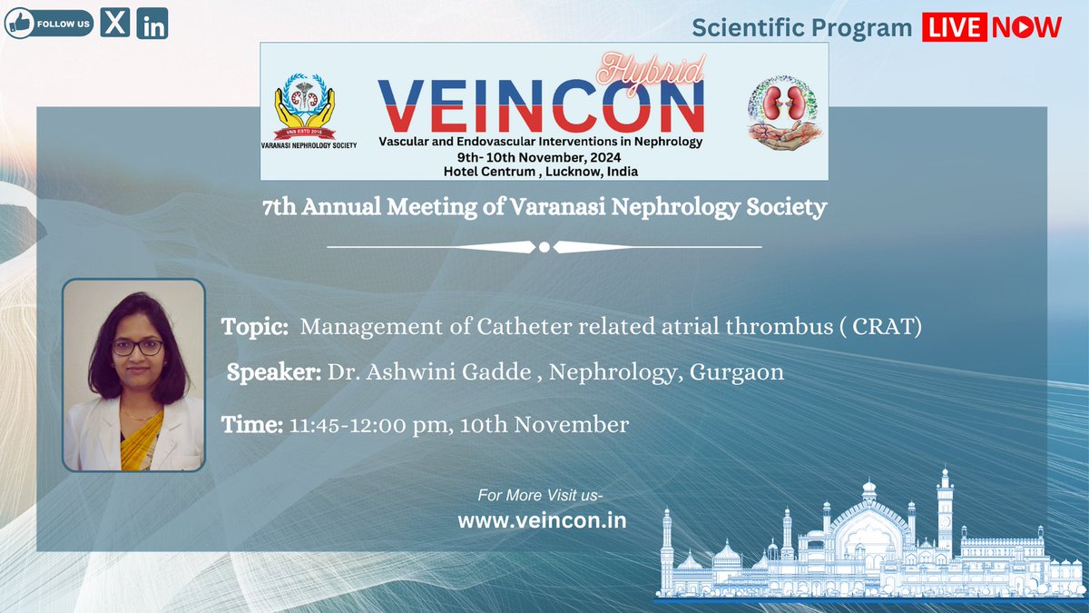 🚨 #VEINCON2024 Alert! 🚨

Join us at The Centrum, Lucknow for Session 11: Catheter Management 🔍

🩺 Key topics &amp; speakers:

Kidney Biopsy Redundancy – Dr. Jayant Kumar Hota
Hemodialysis Catheter Designs – Dr. Vishal Pooniya
Managing CRAT – Dr. Ashwini Gadde
📅 Nov 10, 2024