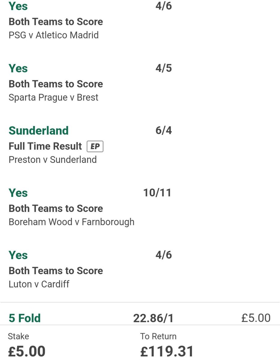 Degenerate_Pod's tweet photo. Bet for tonight's games 

Odds 22/1

Stake 1 point https://t.co/686QL51yEj