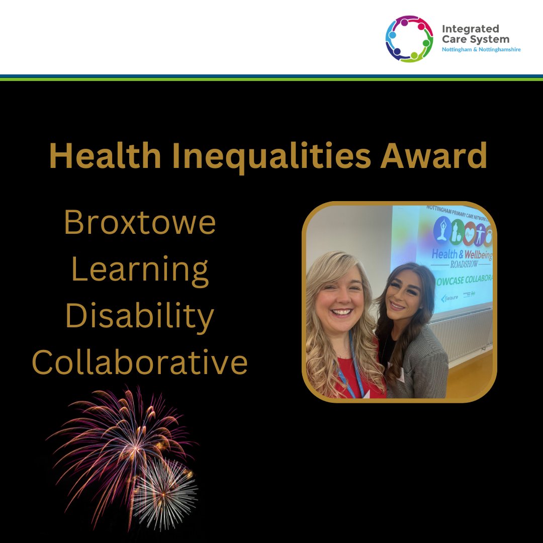 Nottingham+Nottinghamshire Integrated Care System (@notts_ics) on Twitter photo 👏 Our first winner tonight is for the Health Inequalities Award, for <a href="/SouthNottsPBP/">South Nottinghamshire Place-Based Partnership</a> Broxtowe Learning Disability Collaborative.
They ran a series of Learning Disability Health and Wellbeing Roadshows to help improve outcomes and experiences of people with learning disabilities. 👏 Our first winner tonight is for the Health Inequalities Award, for <a href="/SouthNottsPBP/">South Nottinghamshire Place-Based Partnership</a> Broxtowe Learning Disability Collaborative.
They ran a series of Learning Disability Health and Wellbeing Roadshows to help improve outcomes and experiences of people with learning disabilities.