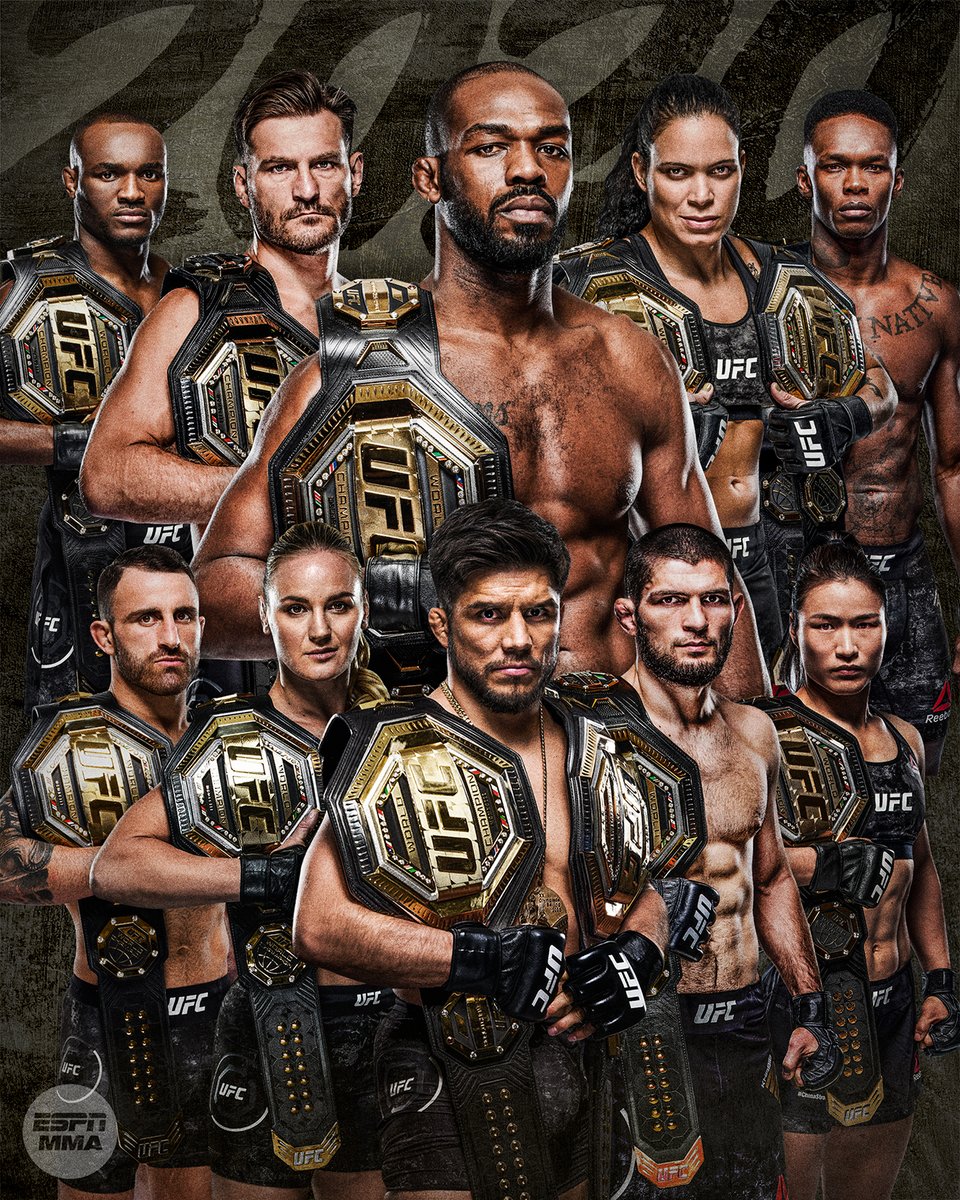 espnmma's tweet photo. UFC champions going into the year 2020:

🏆 Jon Jones
🏆 Stipe Miocic
🏆 Israel Adesanya
🏆 Kamaru Usman
🏆 Khabib Nurmagomedov
🏆 Alexander Volkanovski
🏆 Amanda Nunes
🏆 Henry Cejudo
🏆 Valentina Shevchenko
🏆 Zhang Weili

THIS ERA WAS SPECIAL 🤩 #UFC309 https://t.co/XhN42yzLAT