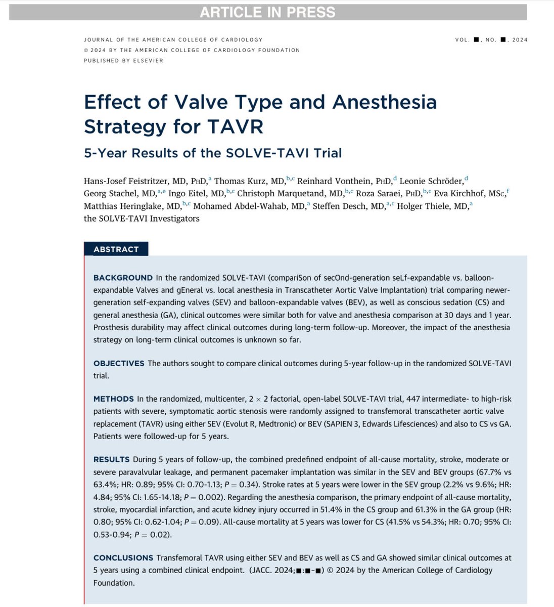 Holger Thiele (@thiele_holger) on Twitter photo Just published <a href="/JACCJournals/">JACC Journals</a> our 5-year data of SOLVE-TAVI bit.ly/3Av5Lky <a href="/feistritzerH_J/">Hans-Josef Feistritzer</a> <a href="/Mo_A_W/">Mohamed Abdel-Wahab</a> <a href="/AGIKinterv/">AGIK</a> <a href="/IngoEitel/">Ingo Eitel</a> #TAVI #cardiotwitter Just published <a href="/JACCJournals/">JACC Journals</a> our 5-year data of SOLVE-TAVI bit.ly/3Av5Lky <a href="/feistritzerH_J/">Hans-Josef Feistritzer</a> <a href="/Mo_A_W/">Mohamed Abdel-Wahab</a> <a href="/AGIKinterv/">AGIK</a> <a href="/IngoEitel/">Ingo Eitel</a> #TAVI #cardiotwitter