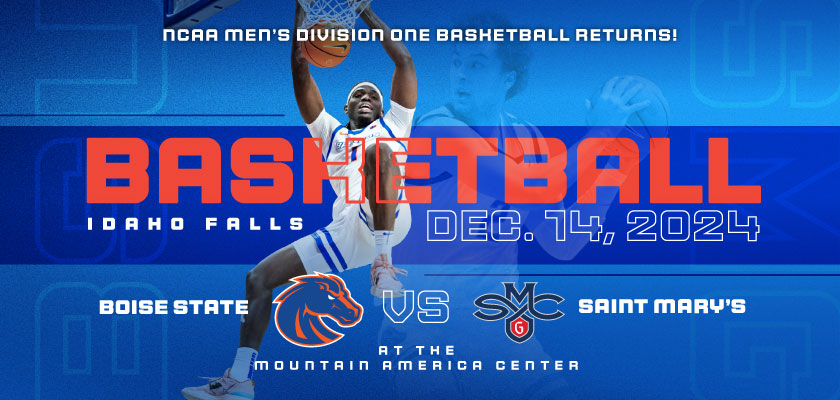 🏀7PM GAME TIME has been set for the Boise State Broncos vs. Saint Mary's Gael's Men's Basketball game at the Mountain America Center in Idaho Falls on Saturday, December 14th! Tickets are on sale now for this battle in Idaho Falls, go get 'em! : bit.ly/3SrsKTq