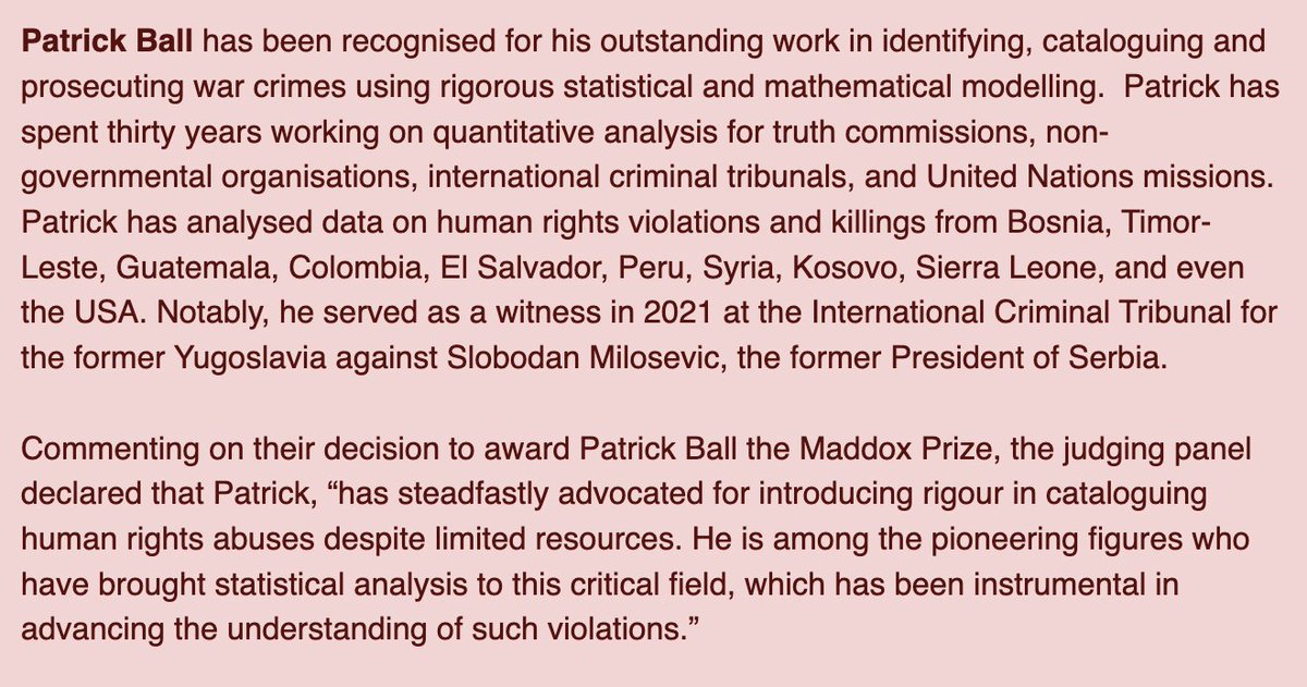 HRDAG (@hrdag) on Twitter photo Congratulations to Patrick Ball, HRDAG's director of research, on winning the John #MaddoxPrize! <a href="/senseaboutsci/">Sense about Science</a> Congratulations to Patrick Ball, HRDAG's director of research, on winning the John #MaddoxPrize! <a href="/senseaboutsci/">Sense about Science</a>