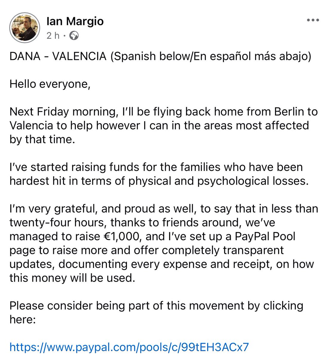 ianmargio's tweet image. DANA - VALENCIA 

(See the attached images / Visualiza las imágenes adjuntas)

Please consider being part of this movement by clicking here / Por favor, considerad formar parte de este movimiento haciendo click aquí:

paypal.com/pools/c/99tEH3…