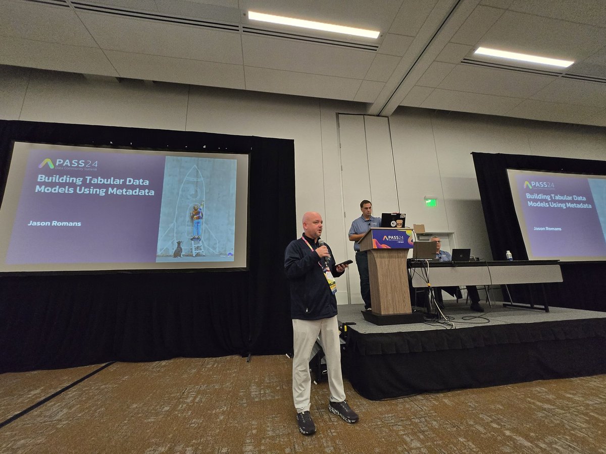 HeidiHasting's tweet image. #PASSDataSummit watching Jason Roman&apos;s (@SQL_JAR) lightning talk Building a Tabular Data Model using Metadata!!