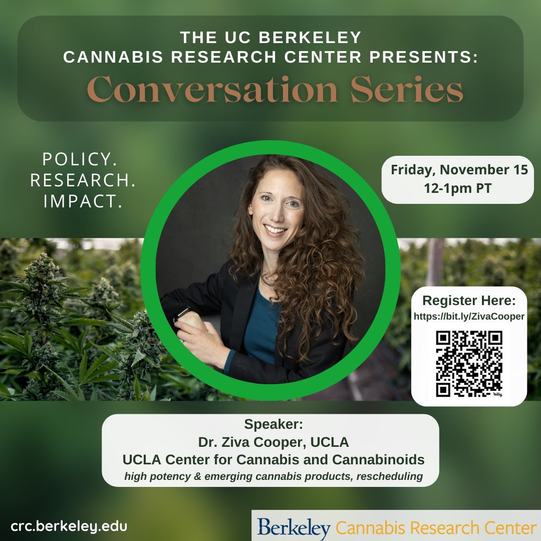 Can you believe we're already on our FOURTH biweekly Researcher Conversation? Next Friday, we'll be joined by Dr. Ziva Cooper, from UCLA, to discuss research on emerging cannabis products, potency, and the potential impacts rescheduling can have. Register: bit.ly/ZivaCooper