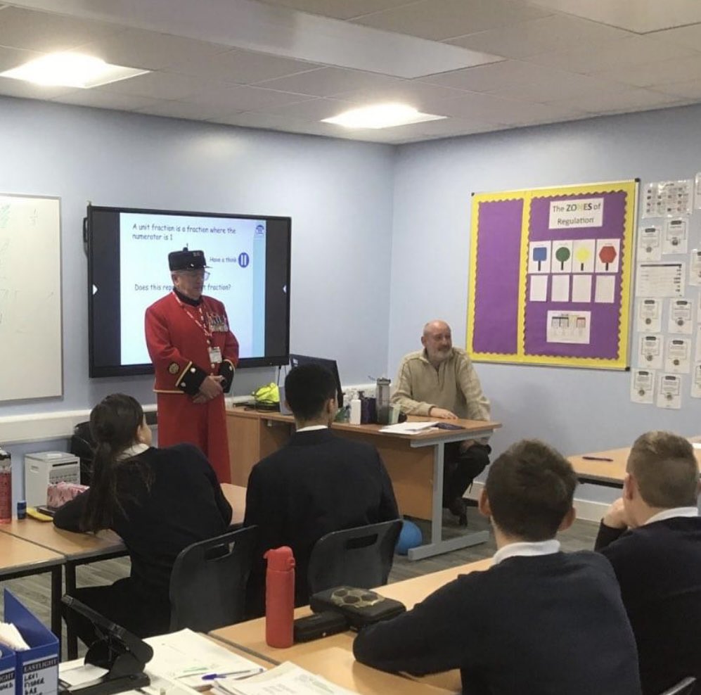 FountainsHigh's tweet photo. On Monday, we had the privilege of welcoming two Chelsea Pensioners, Pat and Burt, to our school. The afternoon was filled with insightful conversations about their time in the army, laughter, and of course, a cup of tea and biscuits. A truly inspiring visit! 🎖️🇬🇧 https://t.co/RRYTdwlGAz