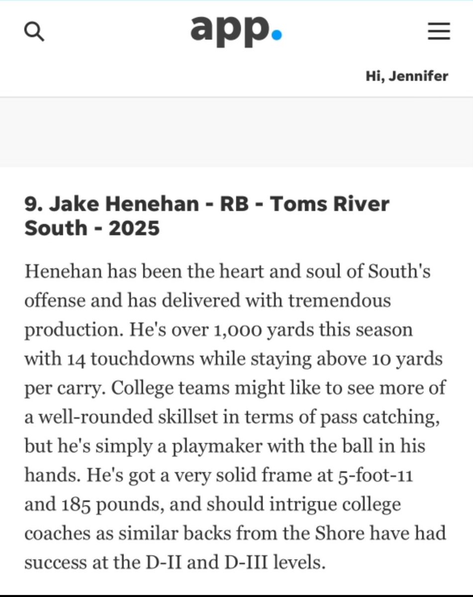 Blessed to be in the top 10 running backs in the Shore!!