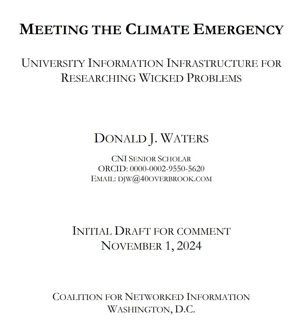 LJ's infoDOCKET (@infodocket) on Twitter photo Draft Report From CNI Senior Scholar Don Waters Available for Comment: “Meeting the #Climate Emergency: University Information #Infrastructure for Researching Wicked Problems” infodocket.com/2024/11/06/mee… <a href="/cni_org/">Coalition for Networked Information</a> #libraries Draft Report From CNI Senior Scholar Don Waters Available for Comment: “Meeting the #Climate Emergency: University Information #Infrastructure for Researching Wicked Problems” infodocket.com/2024/11/06/mee… <a href="/cni_org/">Coalition for Networked Information</a> #libraries